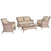 Lauko baldų komplektas Home4You Sodo baldų komplektas EDEN, stalas, sofa ir 2 foteliai, rėmas: aliumininis su plastikinių vytelių apdaila, spalva: smėlio