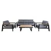 Home4You Lauko baldų komplektas FELNO stalas, sofa ir 2 kėdės, juodos spalvos