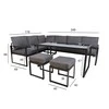 Home4You Lauko baldų komplektas LEIPZIG stalas, kampinė sofa, 2 pufai