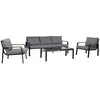 Home4You Lauko baldų komplektas LONA Stalas, sofa ir 2 kėdės Pilka/Juoda