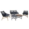 Home4You Lauko baldų komplektas HELSINKI, sofa, 2 kėdės ir 2 stalai, rėmas: aliuminis su plastikinių vytelių apdaila, spalva: juoda