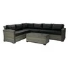 Sofa Home4You Lauko staliukas GENEVA,105x51xH39cm, stalviršis: 5mm skaidrus stiklas, rėmas: aliumininis su plastikinių vytelių apdaila, spalva: pilka