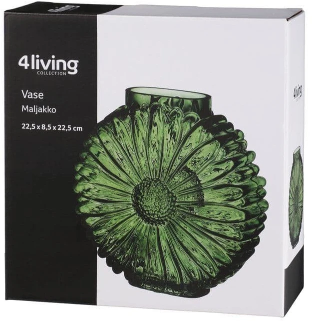 4Living vaza 22,5cm Flora, iš stiklo, žalia