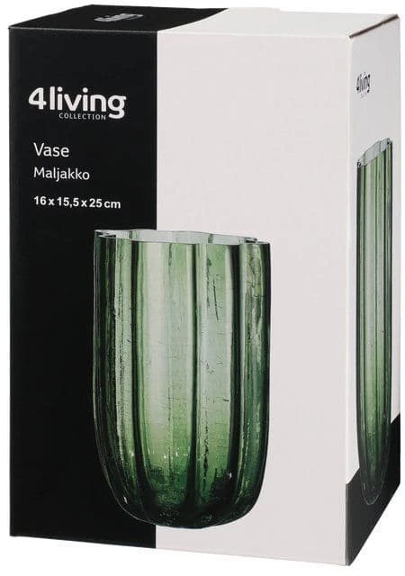4Living vaza 25cm Ylva, iš stiklo, žalia