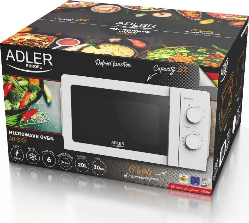 Adler | Mikrobangų krosnelė | AD 6205 | Laisvai stovintis | 700 W | Baltas
