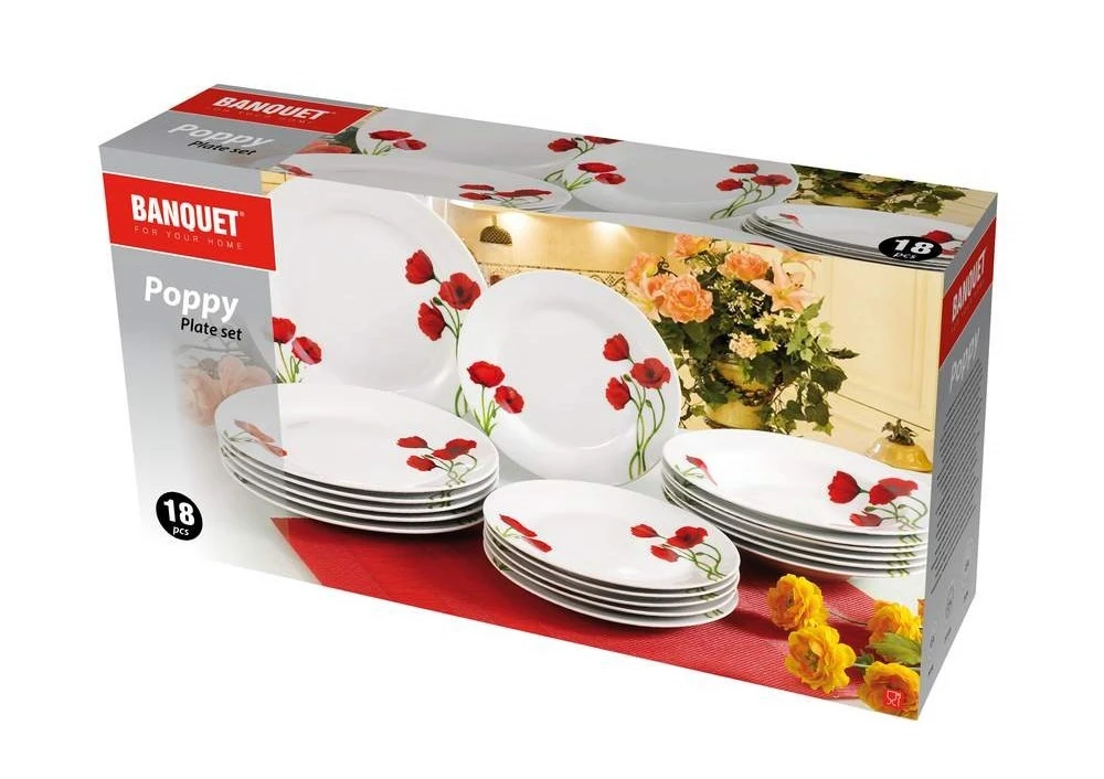 Banquet Lėkščių rinkinys iš porceliano 18d,Aguonos