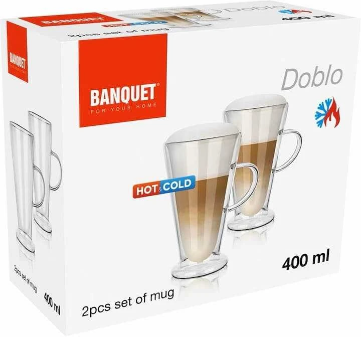 BANQUET Stikliniai puodeliai su dvigubomis sienelėmis 2vnt 400ml Doblo, latte