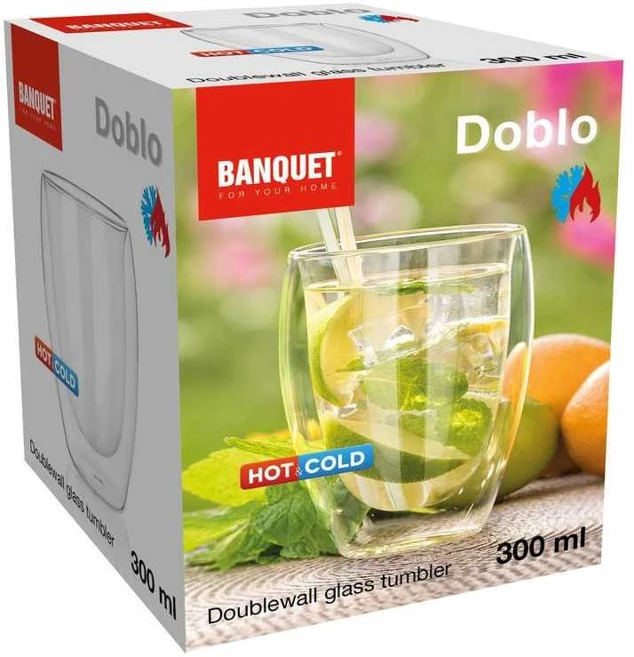 Banquet Stiklinis puodelis be ąselės, dvigubomis sienelėmis 1vnt 300ml Doblo