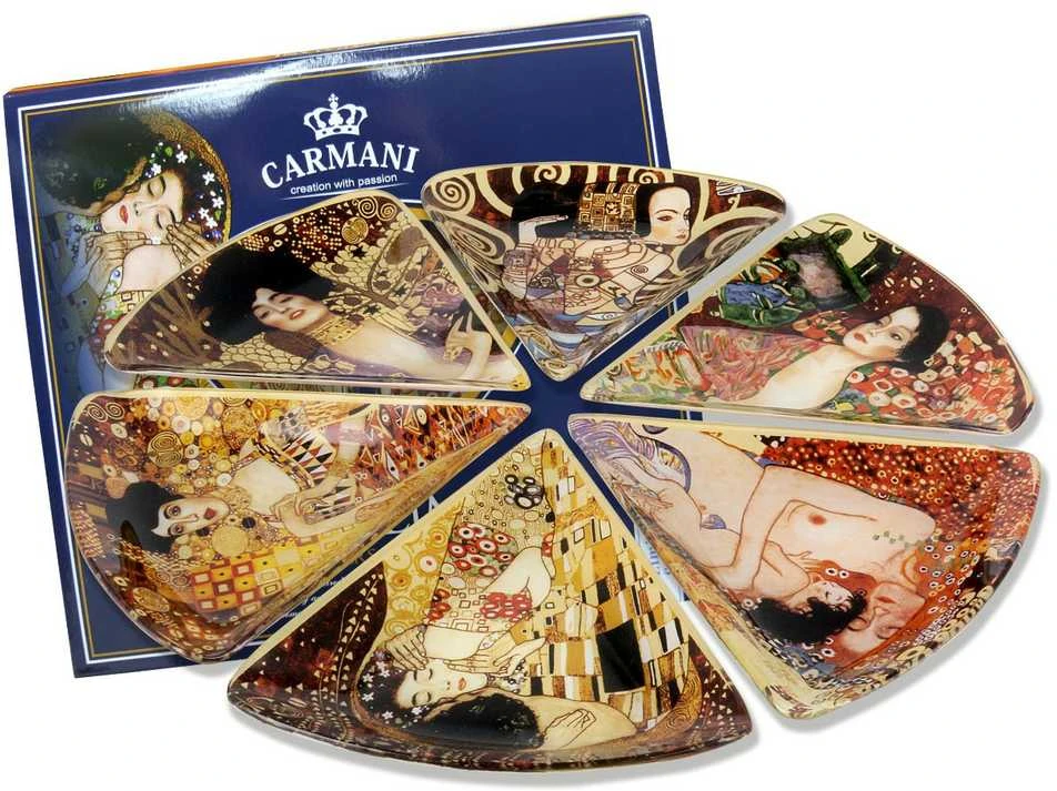 Carmani Rinkinys iš 6 stiklinių lėkščių 39x39x3,6cm G.Klimt