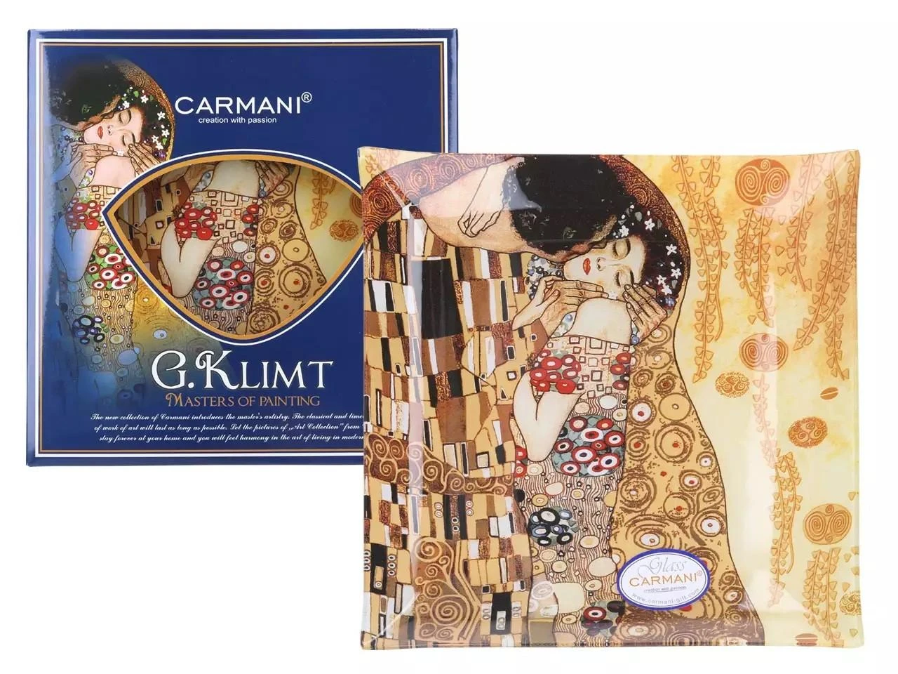 Carmani stiklo lėkštė 25x25cm,G.Klimt,Bučinys