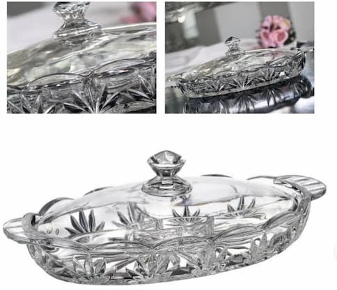 Crystal Bohemia Bohemia krištolinis dubuo su skyriais ir dangčiu 40,5cm