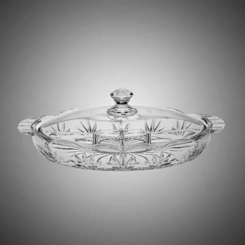 Crystal Bohemia Bohemia krištolinis dubuo su skyriais ir dangčiu 40,5cm