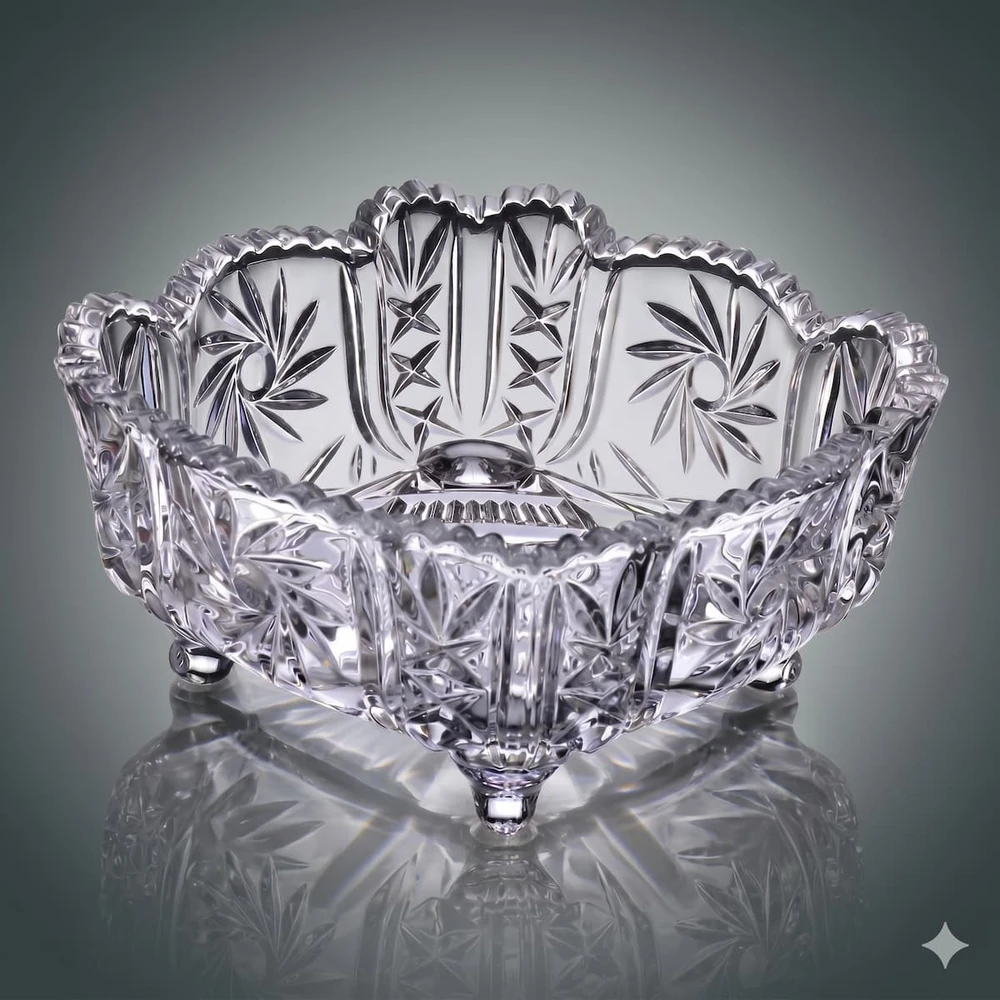 Crystal Bohemia Bohemia krištolinis dubuo 25cm ant kojelių, Pinwheel