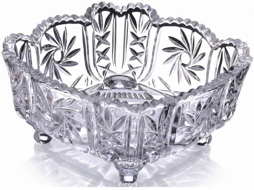 Crystal Bohemia Bohemia krištolinis dubuo 25cm ant kojelių, Pinwheel