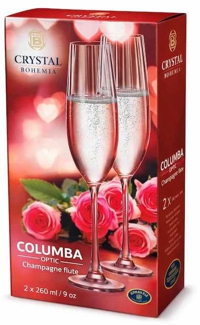 Crystal Bohemia Taurės Columba šampanui 260ml 2vnt, Optic