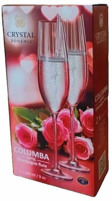 Crystal Bohemia Taurės Columba šampanui 260ml 2vnt, Optic