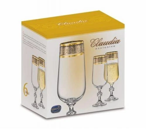 Crystalex Taurės šampanui 180ml 6vnt dekoruotos "Claudia"