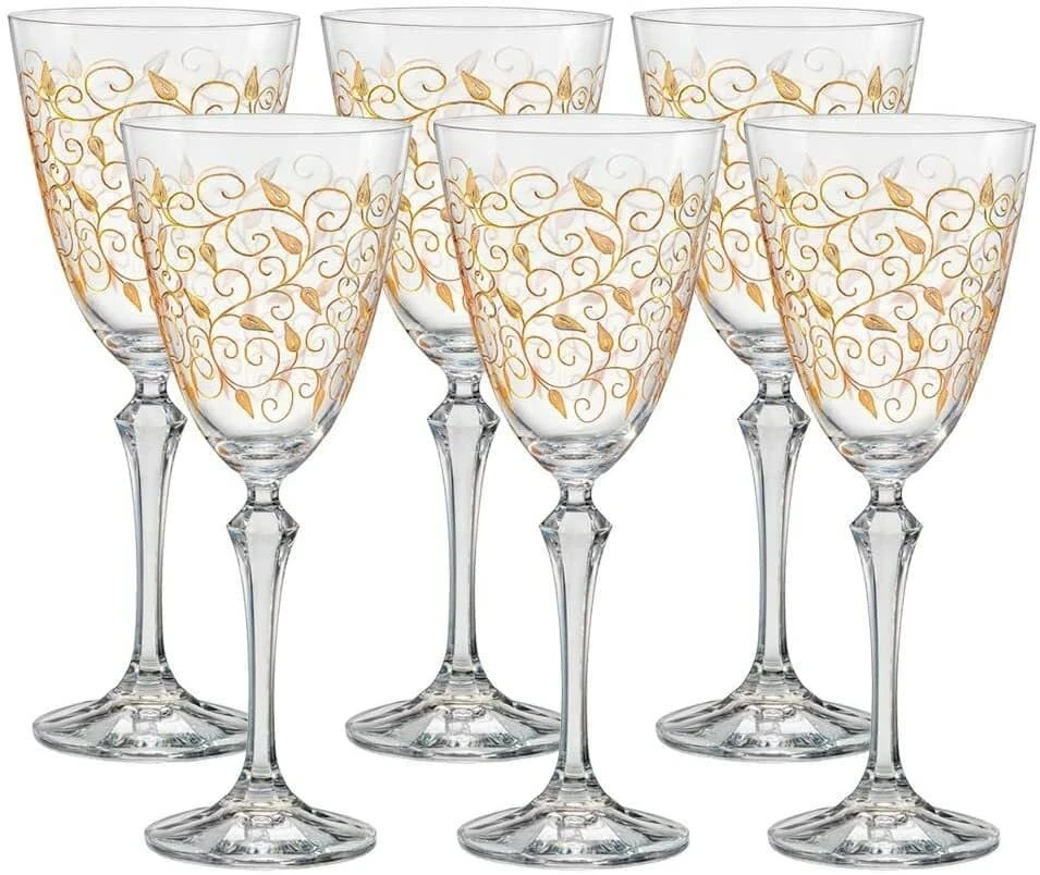 Crystalex Taurės vynui 350ml 6vnt, Leaves Gold, QH006