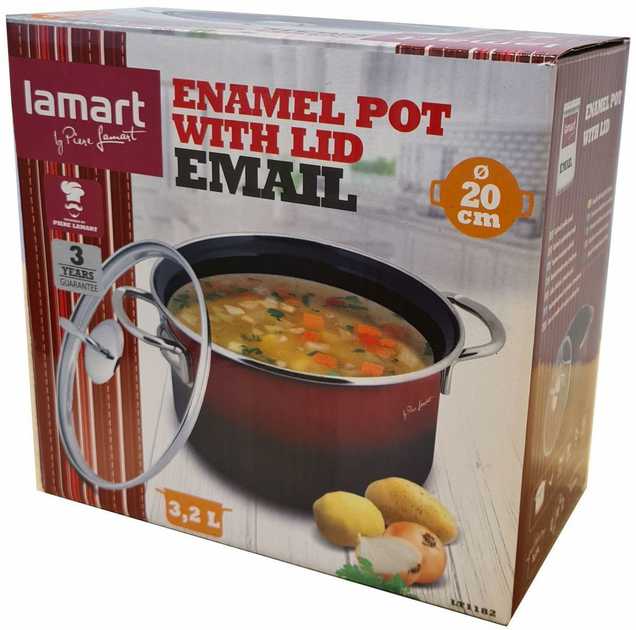 Lamart emaliuotas puodas 3,2l 20x12cm, "Email", juodas/raudonas