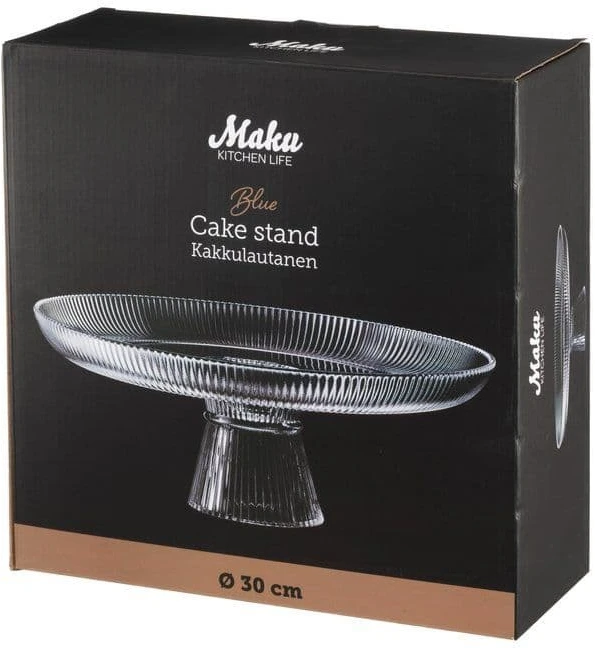 Maku tortinė ant kojelės 30cm, stiklinė, mėlyna