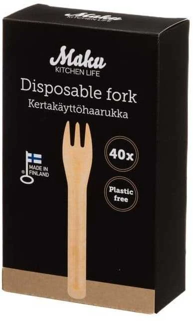 Medinės, vienkartinės šakutės 40vnt, Maku