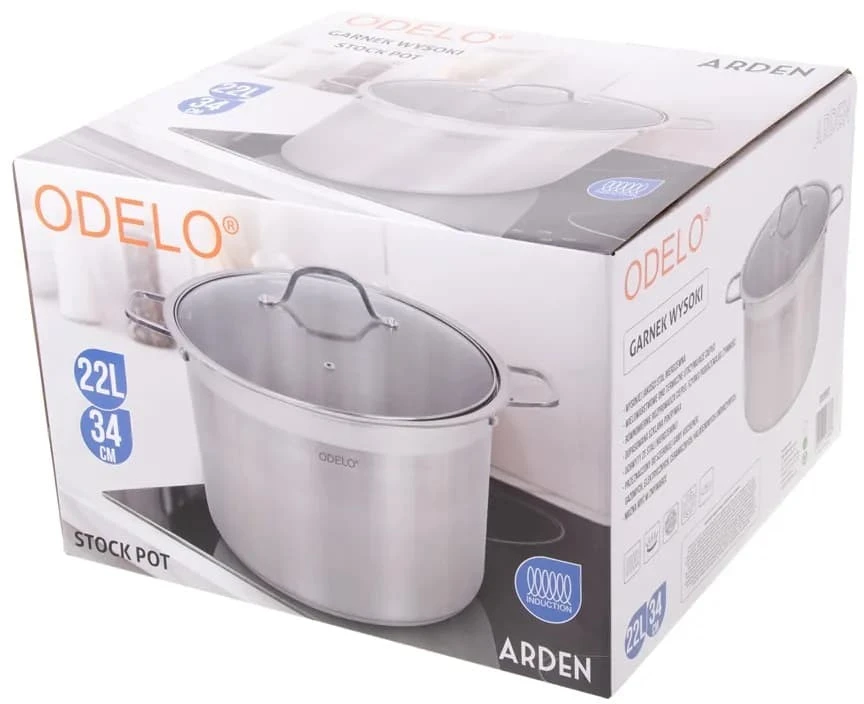 Odelo Puodas 34cm(22l), nerūdijantis plienas, su stikliniu dangčiu Arden