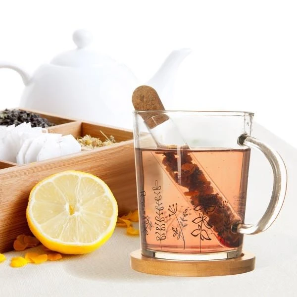 Excellent Houseware Puodelis iš stiklo 420ml su filtru iš stiklo,Flowers