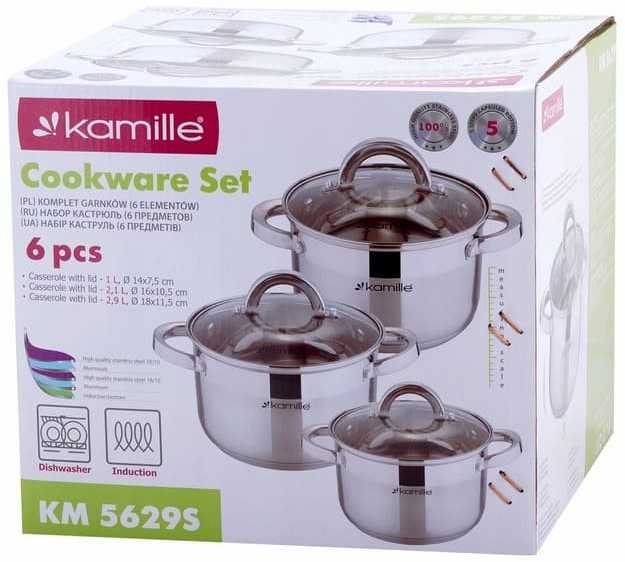 Kamille Puodų rinkinys 6d, (2,5l+3,8l+6,5l), nerūdijantis plienas