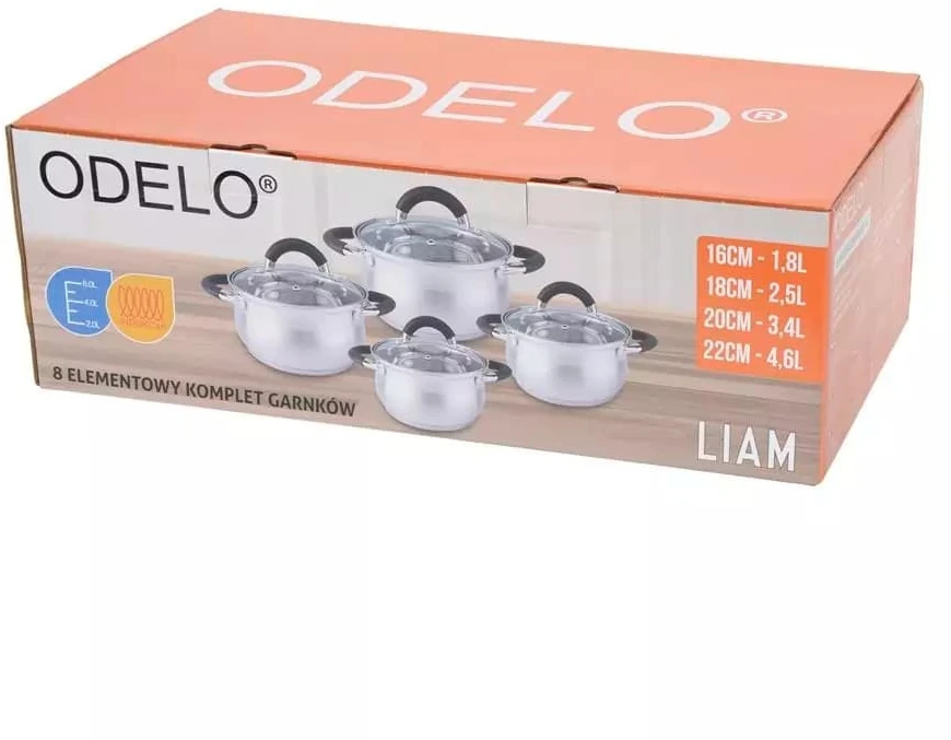 Odelo Puodų rinkinys 8 dalių (1,8+2,5+3,4l+4,6l), nerūdijantis plienas, LIAM
