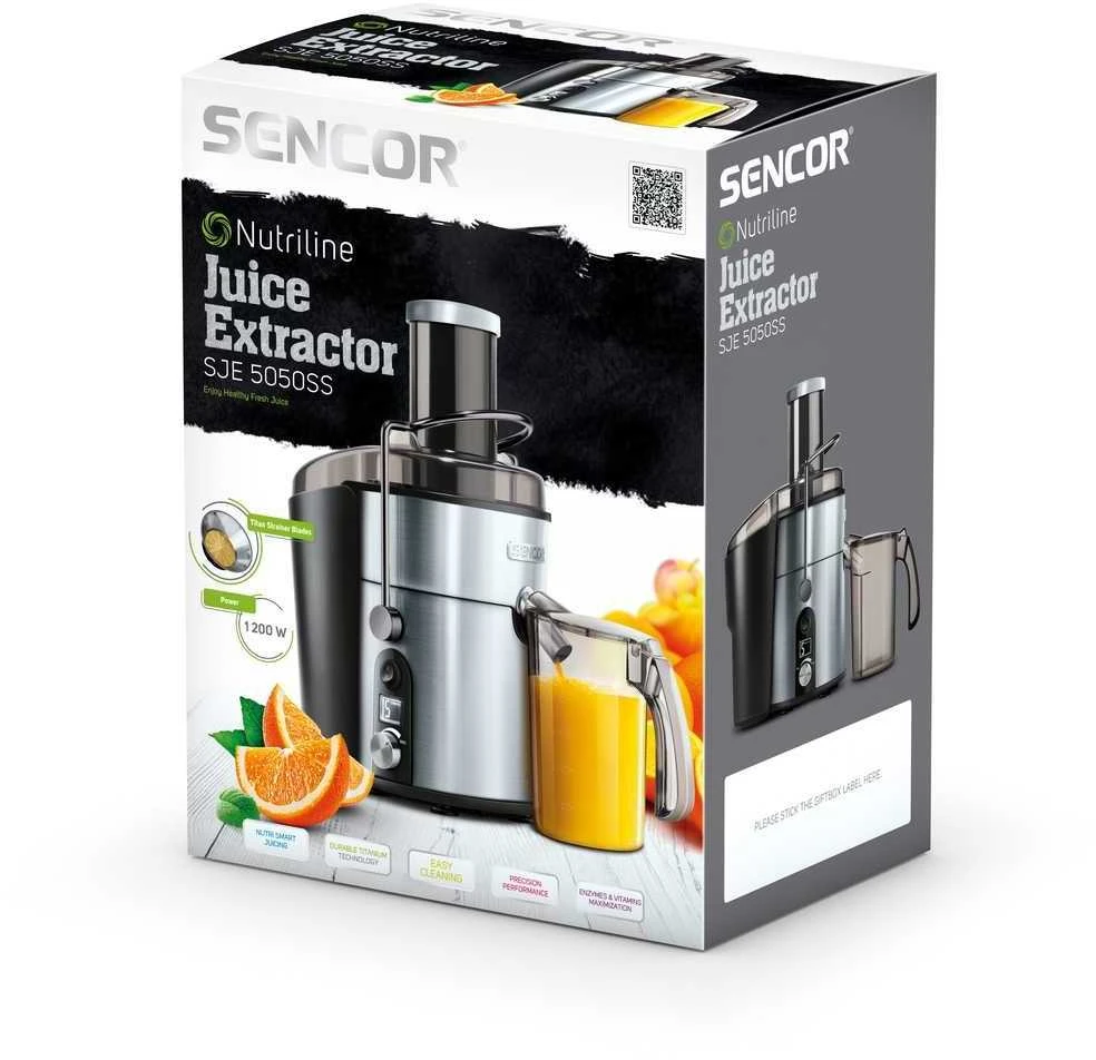 Sencor elektrinė sulčiaspaudė(platus padavimo vamzdis 75mm) 1200W, SJE5050SS