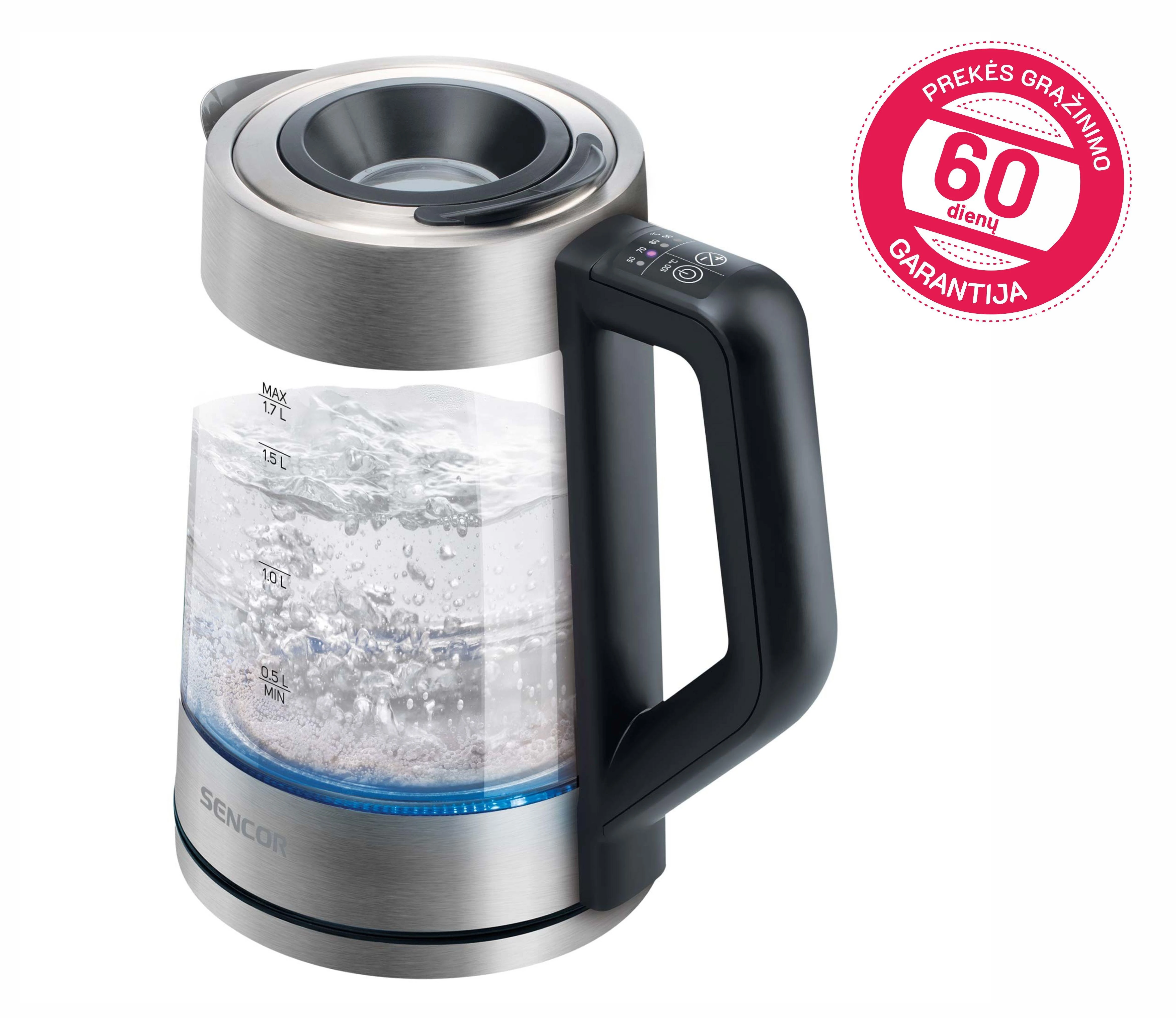 Sencor elektrinis stiklinis virdulys 1.7L su reguliuojama temperatūra, 2200W, SWK1795SS