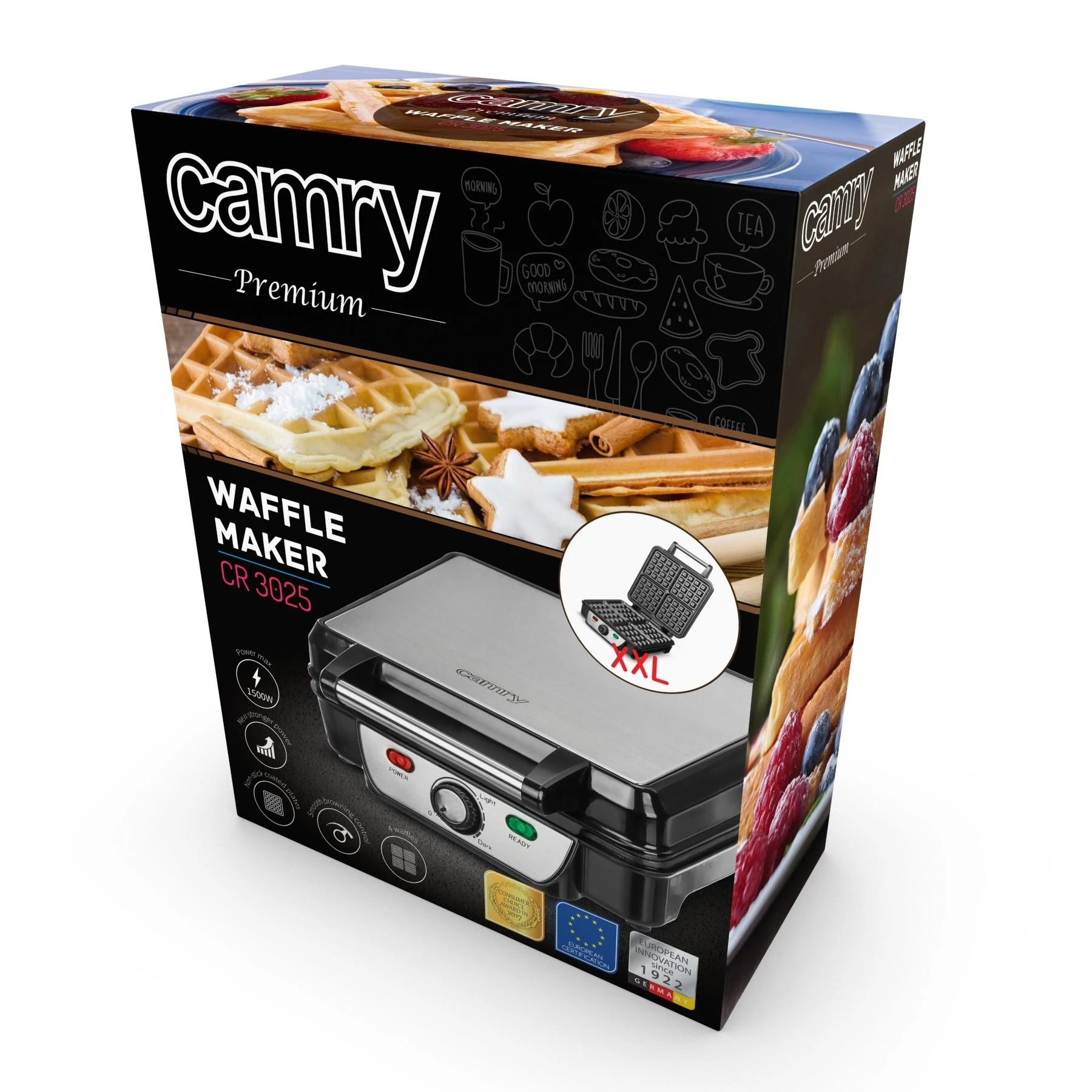 Camry | Vaflinė | CR 3025 | 1150 W | Number of pastry 4 | Belgium | Juodas/Nerūdijantis plienas