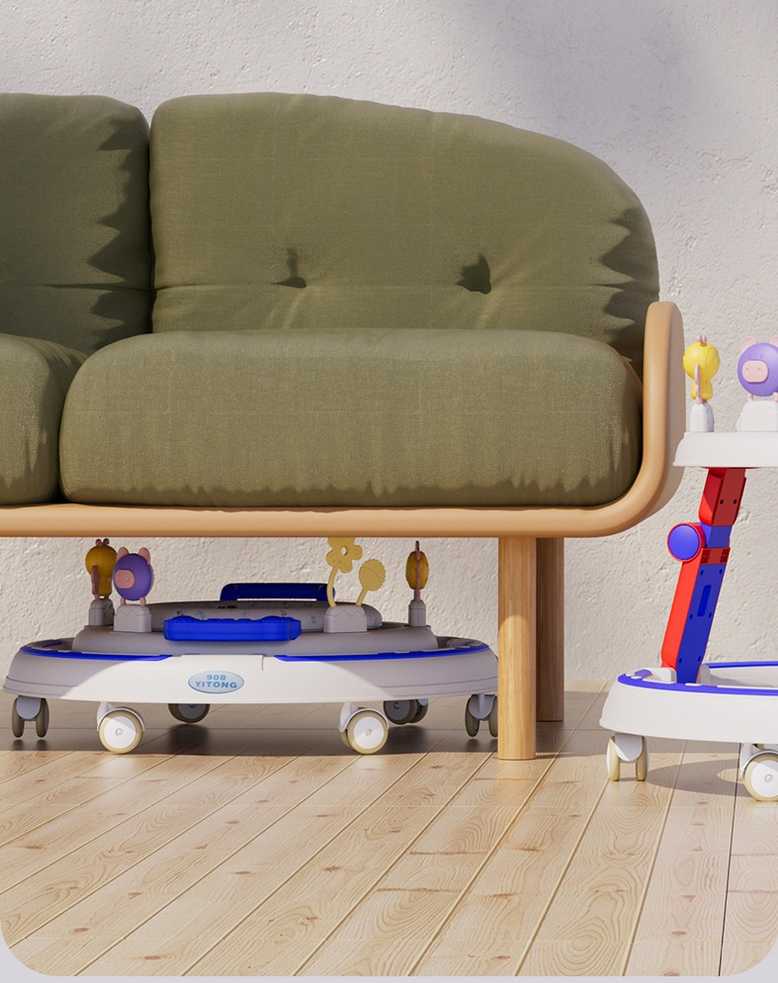 Tavalax 360° reguliuojama kūdikių vaikštynė su AI muzikine žaidimų panele ir tyliais ratukais