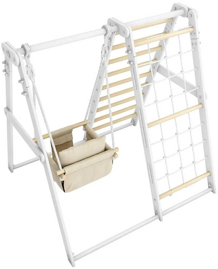 Daugiafunkcis medinis sporto kompleksas vaikams SANRO R-WOOD baltas, 108,5x109x96cm, iki 50kg