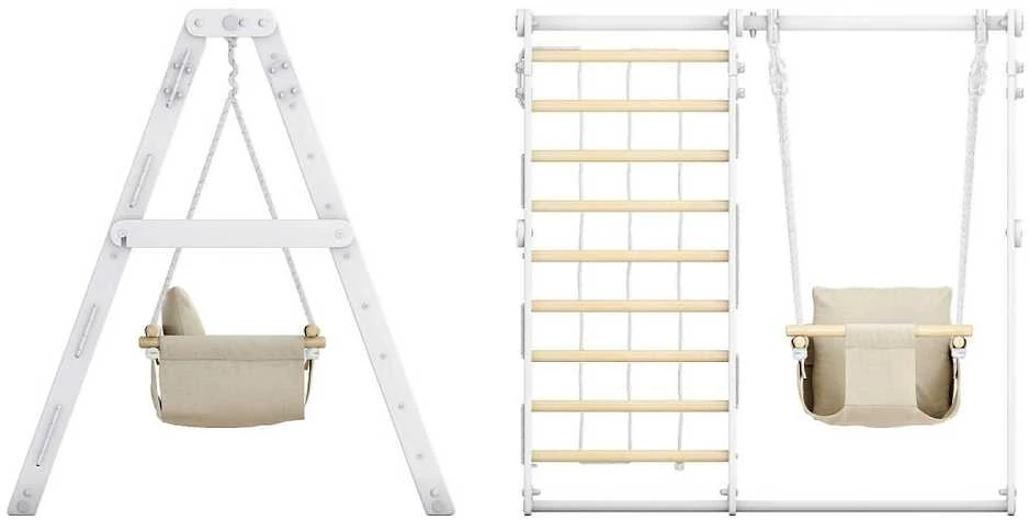 Daugiafunkcis medinis sporto kompleksas vaikams SANRO R-WOOD baltas, 108,5x109x96cm, iki 50kg