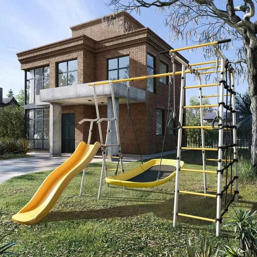 Įbetonuojamas sporto kompleksas-aikštelė SANRO HERO-4 pilkai-geltonas, iki 100kg