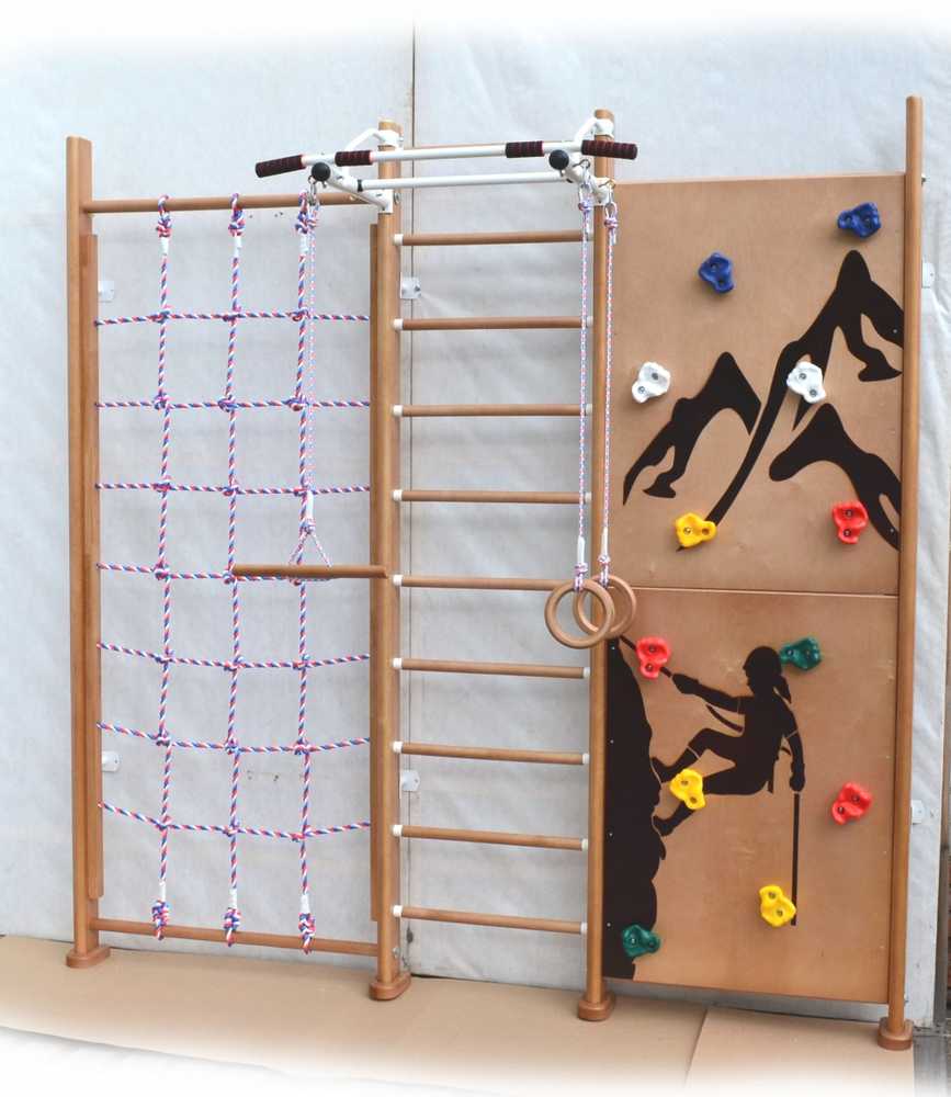 Medinė švediška gimnastikos sienelė SANRO ROCK CLIMBER natūrali, 243x238cm