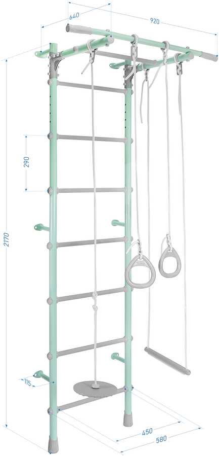 Sanro Sporto kompleksas (gimnastikos sienelė) MAGIC mėtinė-pilka, 217x58cm