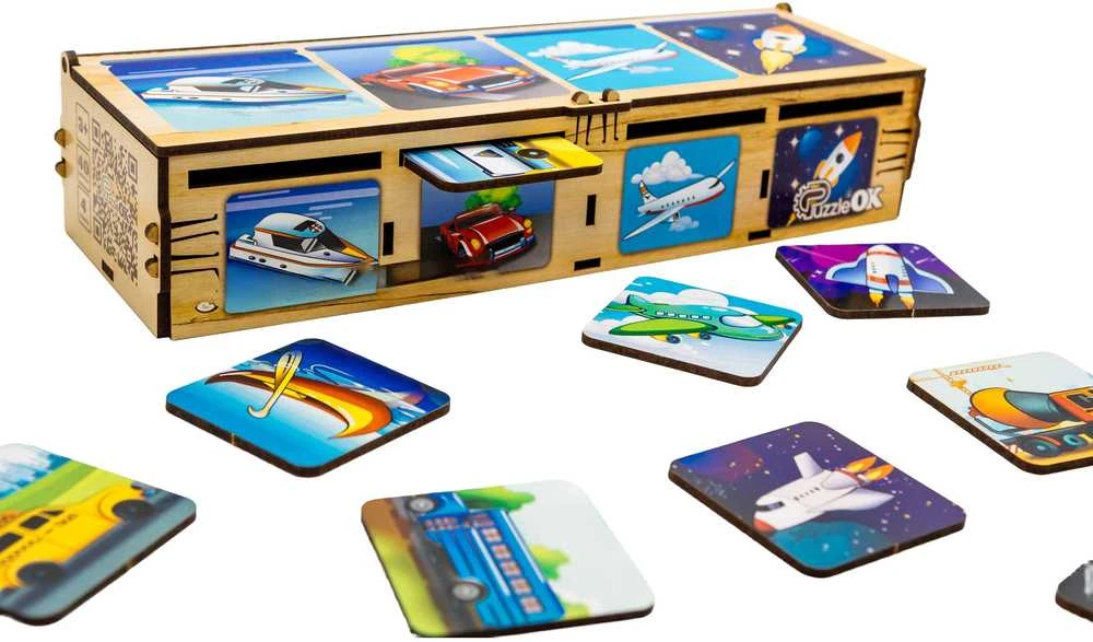 Dėlionė Sanifinas PuzzleOK rūšiuokliai Montessori Transportas