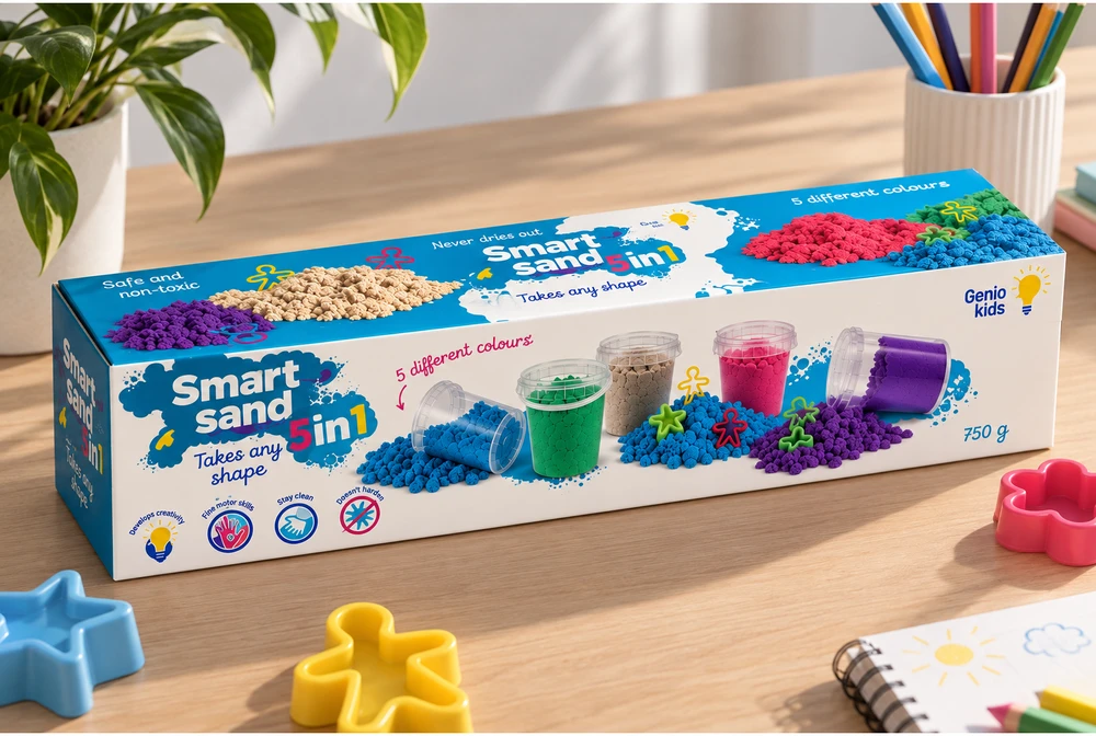 Genio kids išmanusis smėlis rinkinys 5 spalvos, 750 g