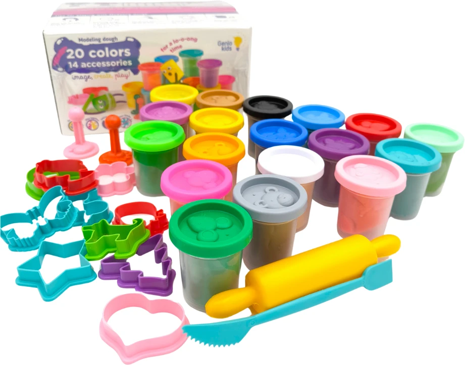 Natūralaus plastilino modelino rinkinys Fantazijų puokštė Genio Kids 20 spalvų