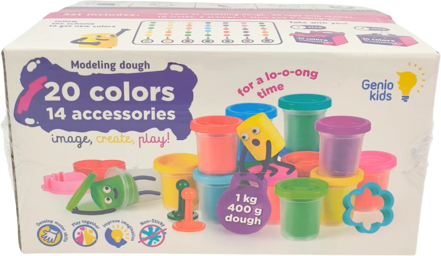 Natūralaus plastilino modelino rinkinys Fantazijų puokštė Genio Kids 20 spalvų