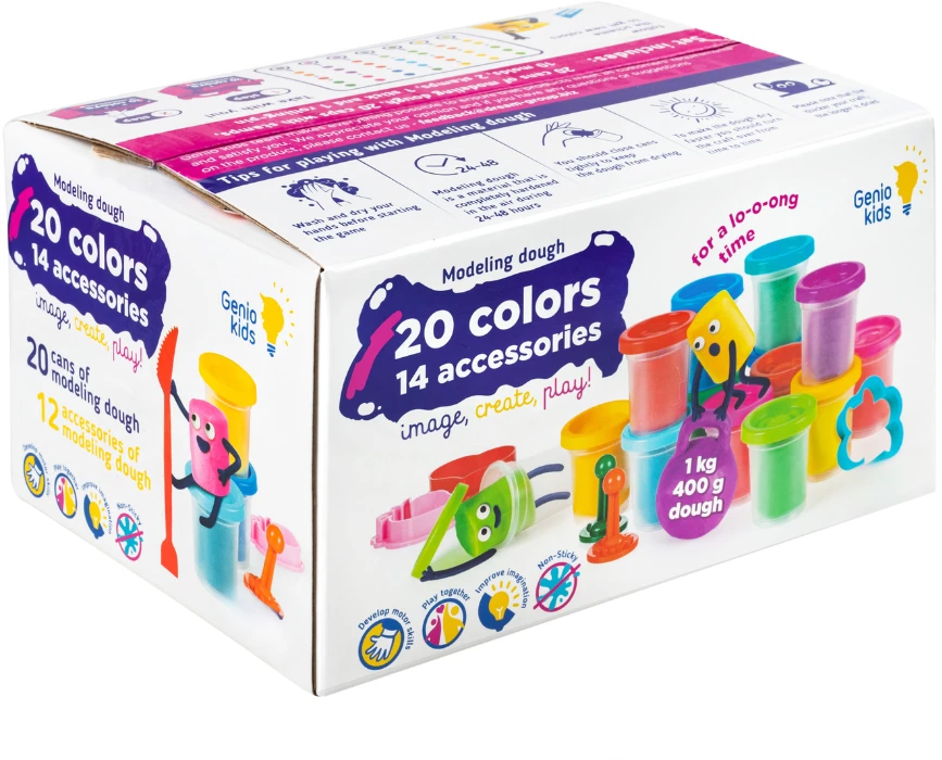 Natūralaus plastilino modelino rinkinys Fantazijų puokštė Genio Kids 20 spalvų