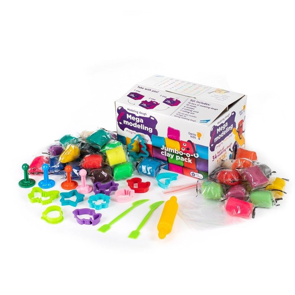 Natūralaus plastilino - modelino rinkinys Mega modeling Genio Kids 34 spalvos