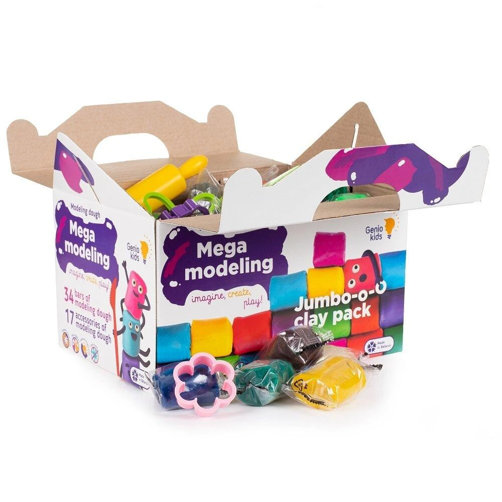 Natūralaus plastilino - modelino rinkinys Mega modeling Genio Kids 34 spalvos