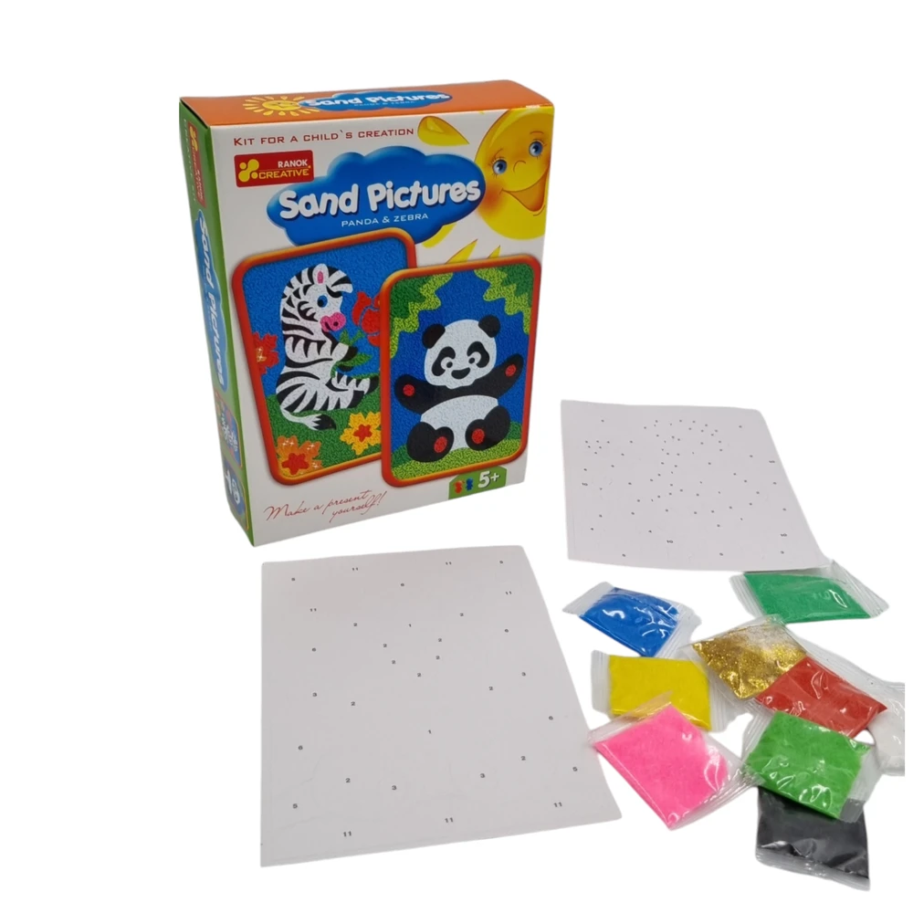 Ranok piešimas smėliu 2 paveiksliukai Panda ir Zebra