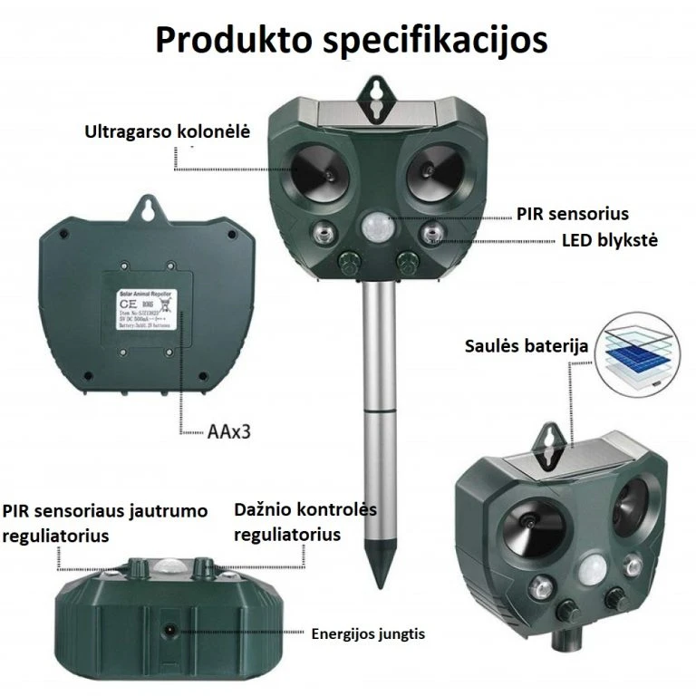 Reguliuojama ultragarsinė baidyklė kenkėjams su saulės baterija Vonivi aprašymas - Prekės nuotrauka