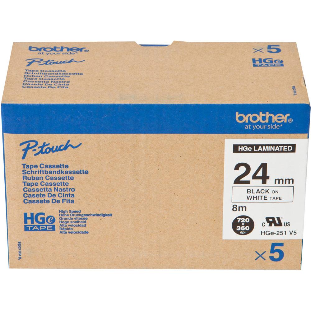 Originali Brother HGe-251V5 Lipni juostelė 24 mm (juoda/ant baltos) 5 vnt. pakuotė