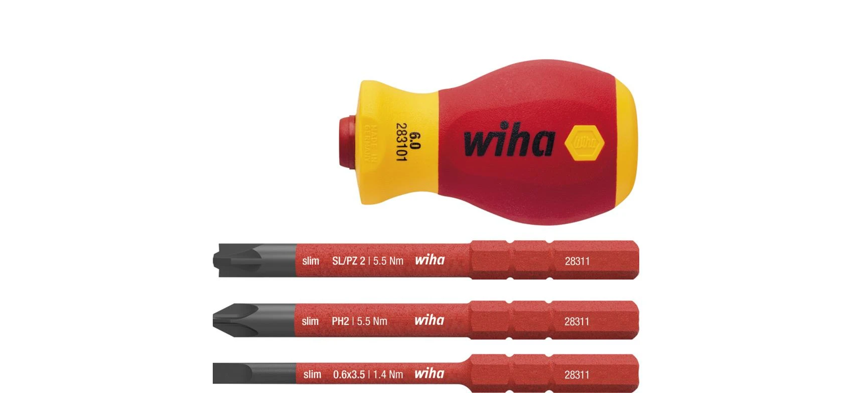 Atsuktuvas WIHA VDE Stubby VDE Elektrikams 1000 V, su 3 antgaliai Slim bit, SB