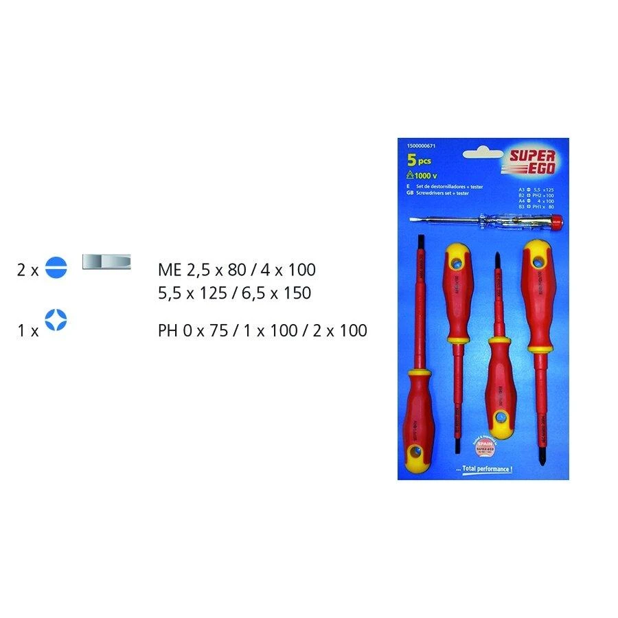 Atsuktuvų rinkinys Super Ego VDE 1000 V (5 vnt.)